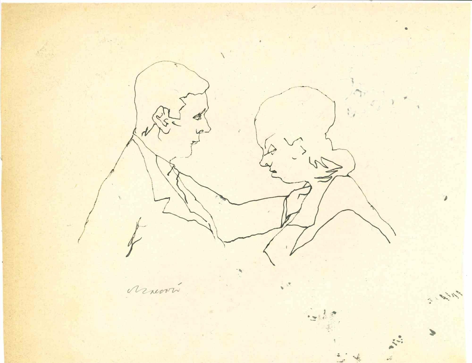 Conversation is a china ink drawing realized by Mino Maccari  (1924-1989) in the Mid-20th Century.

Hand-signed.

Good conditions with slight foxing.

Mino Maccari (Siena, 1924-Rome, June 16, 1989) was an Italian writer, painter, engraver and