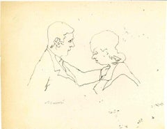 Konversation – Zeichnung von Mino Maccari – Mitte des 20. Jahrhunderts