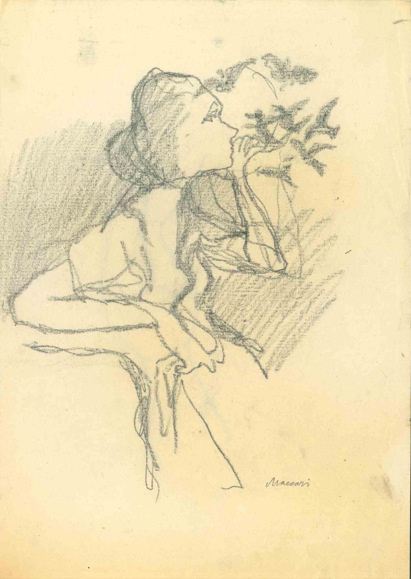 Figure is a charcoal drawing realized by Mino Maccari  (1924-1989) in the Mid-20th Century.

Hand-signed.

Good conditions with slight foxing.

Mino Maccari (Siena, 1924-Rome, June 16, 1989) was an Italian writer, painter, engraver and journalist,