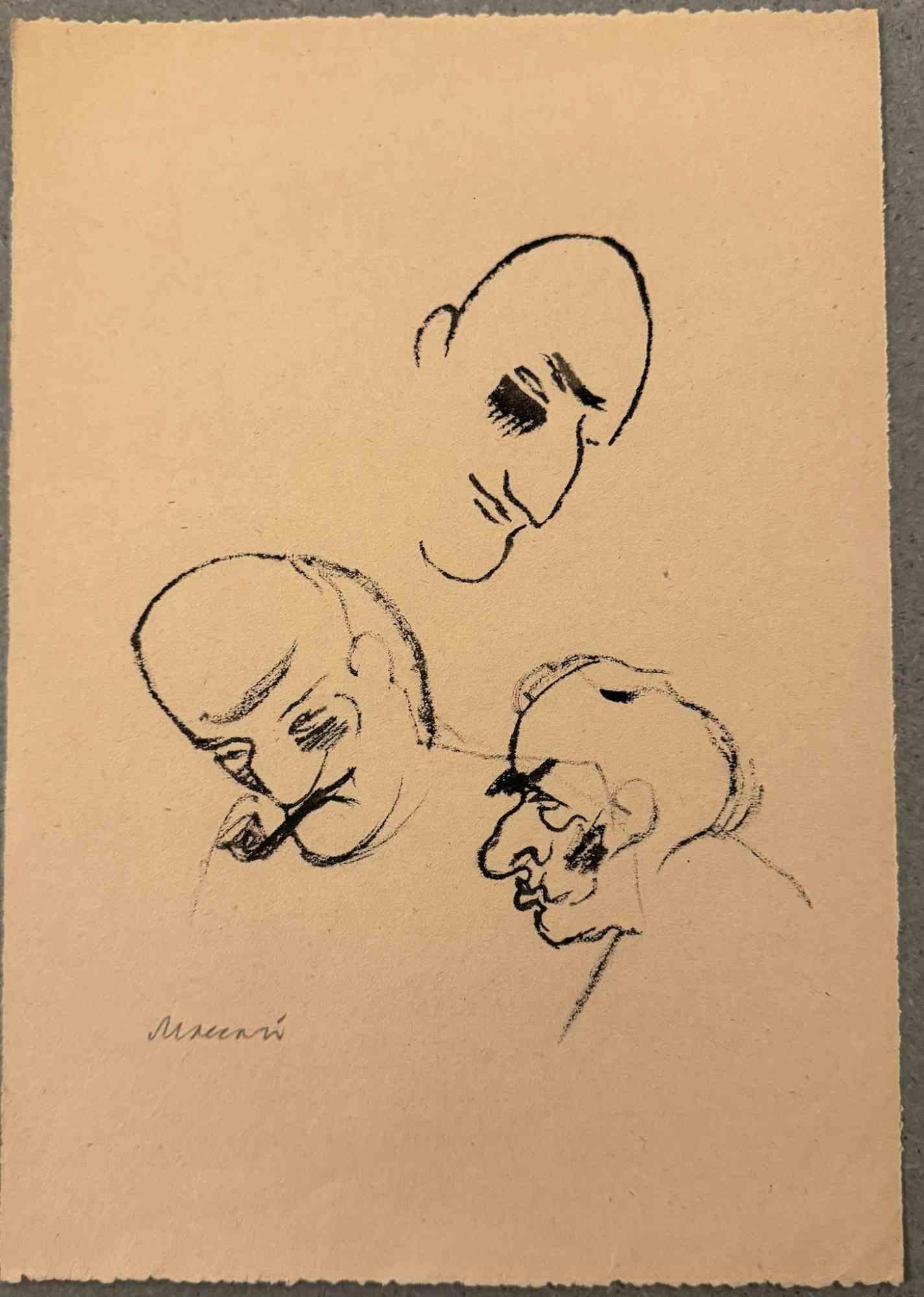 Portraits is a watercolor drawing Artwork realized by Mino Maccari  (1924-1989) in the Mid-20th Century.

Hand-signed.

Good conditions with slight foxing.

Mino Maccari (Siena, 1924-Rome, June 16, 1989) was an Italian writer, painter, engraver and