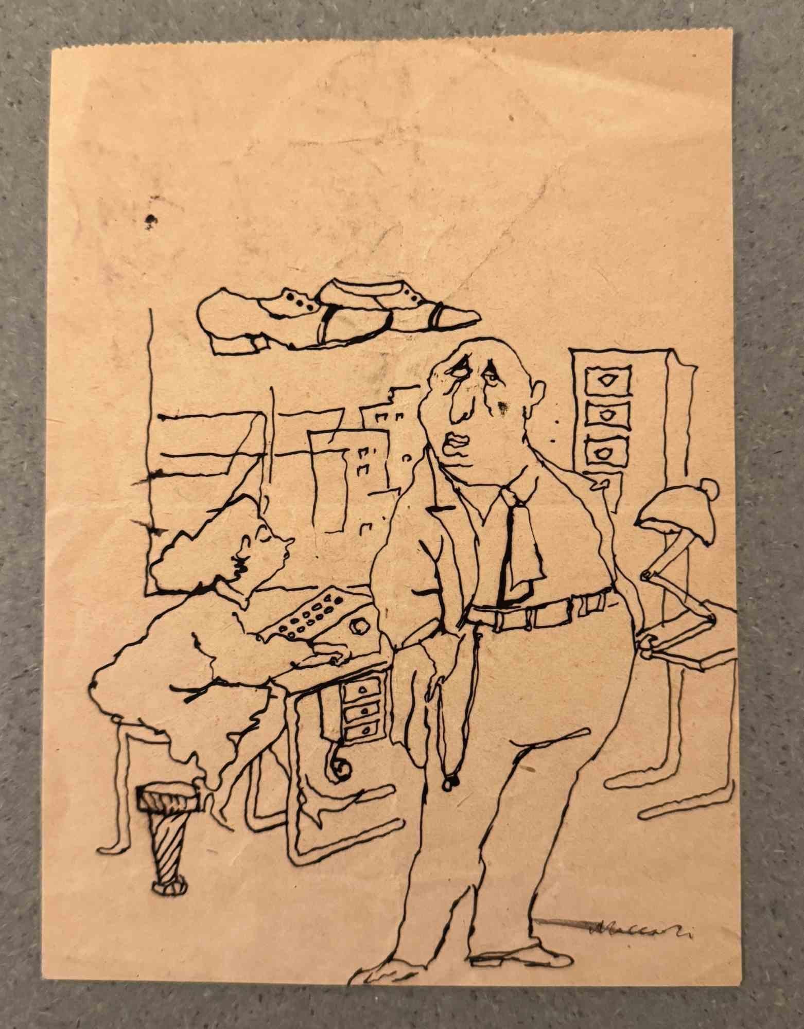 Laboratory est un dessin à l'encre de Chine réalisé par Mino Maccari (1924-1989) au milieu du 20e siècle.

Signé à la main.

Bon état avec de légères rousseurs.

Mino Maccari (Sienne, 1924-Rome, 16 juin 1989) est un écrivain, peintre, graveur et