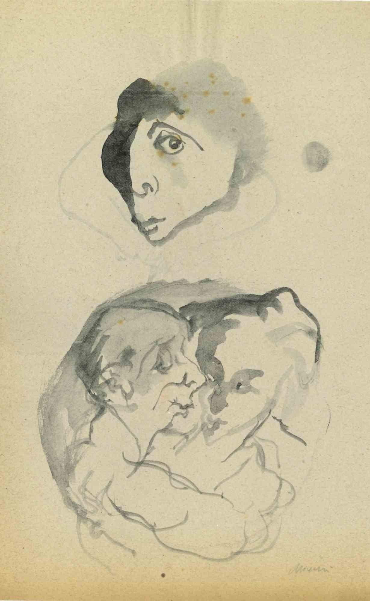 Portraits ist eine Aquarellzeichnung von Mino Maccari (1924-1989) aus der Mitte des 20. Jahrhunderts.

Handsigniert.

Guter Zustand mit leichten Stockflecken.

Mino Maccari (Siena, 1924-Rom, 16. Juni 1989) war ein italienischer Schriftsteller,