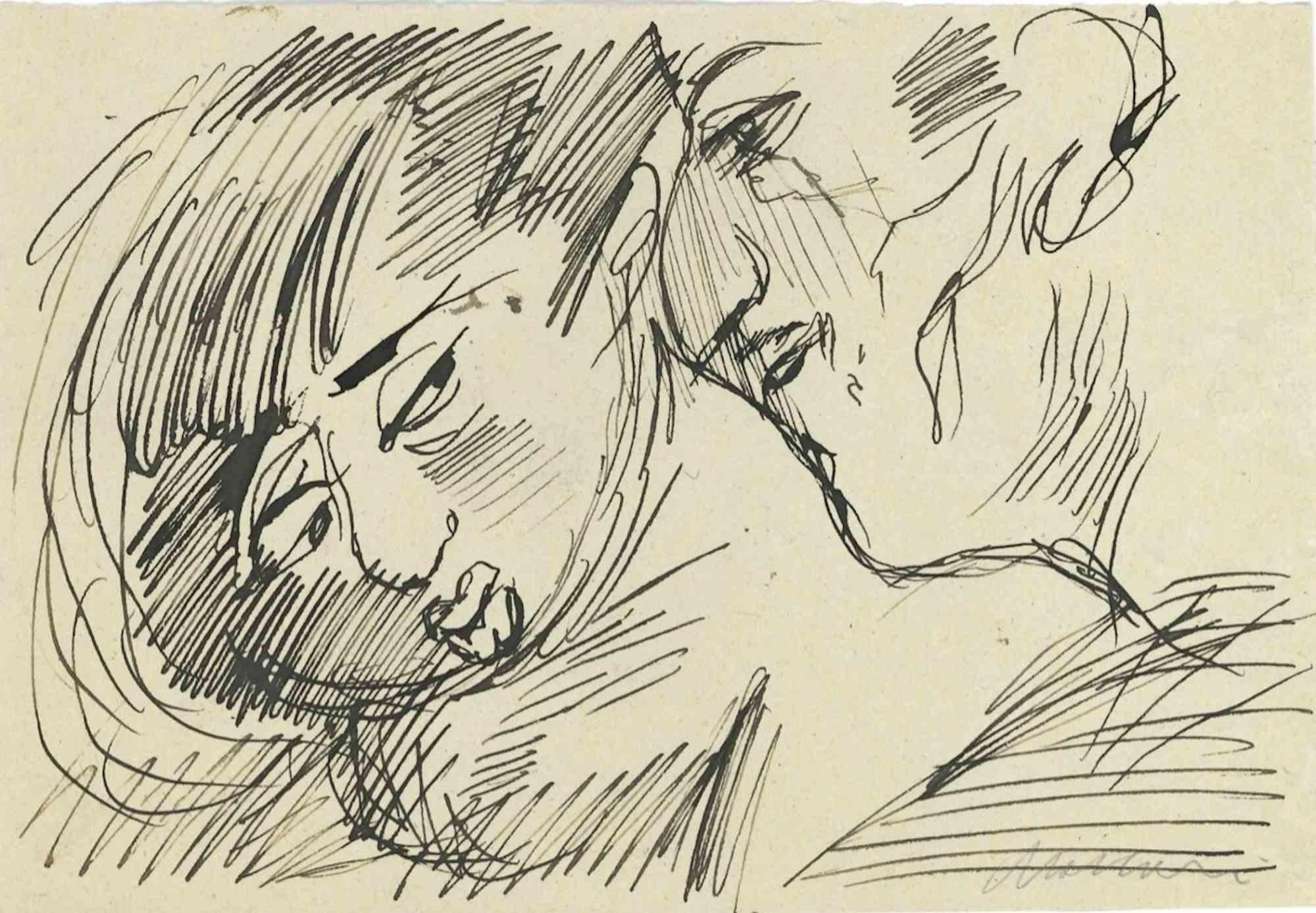 Portraits ist eine Tuschezeichnung von Mino Maccari (1924-1989) aus der Mitte des 20. Jahrhunderts.

Handsigniert.

Guter Zustand mit leichten Stockflecken.

Mino Maccari (Siena, 1924-Rom, 16. Juni 1989) war ein italienischer Schriftsteller, Maler,