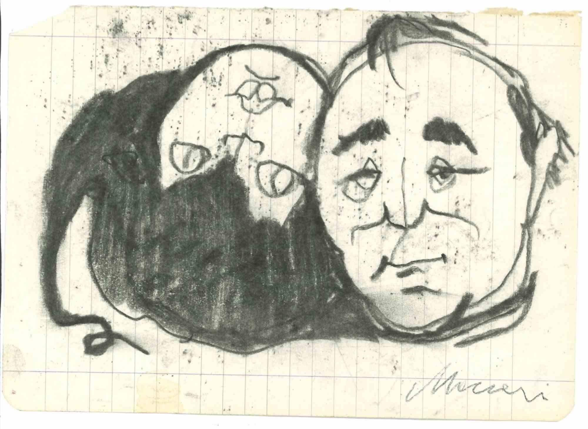 Retratos - Dibujo de Mino Maccari - Mediados del siglo XX