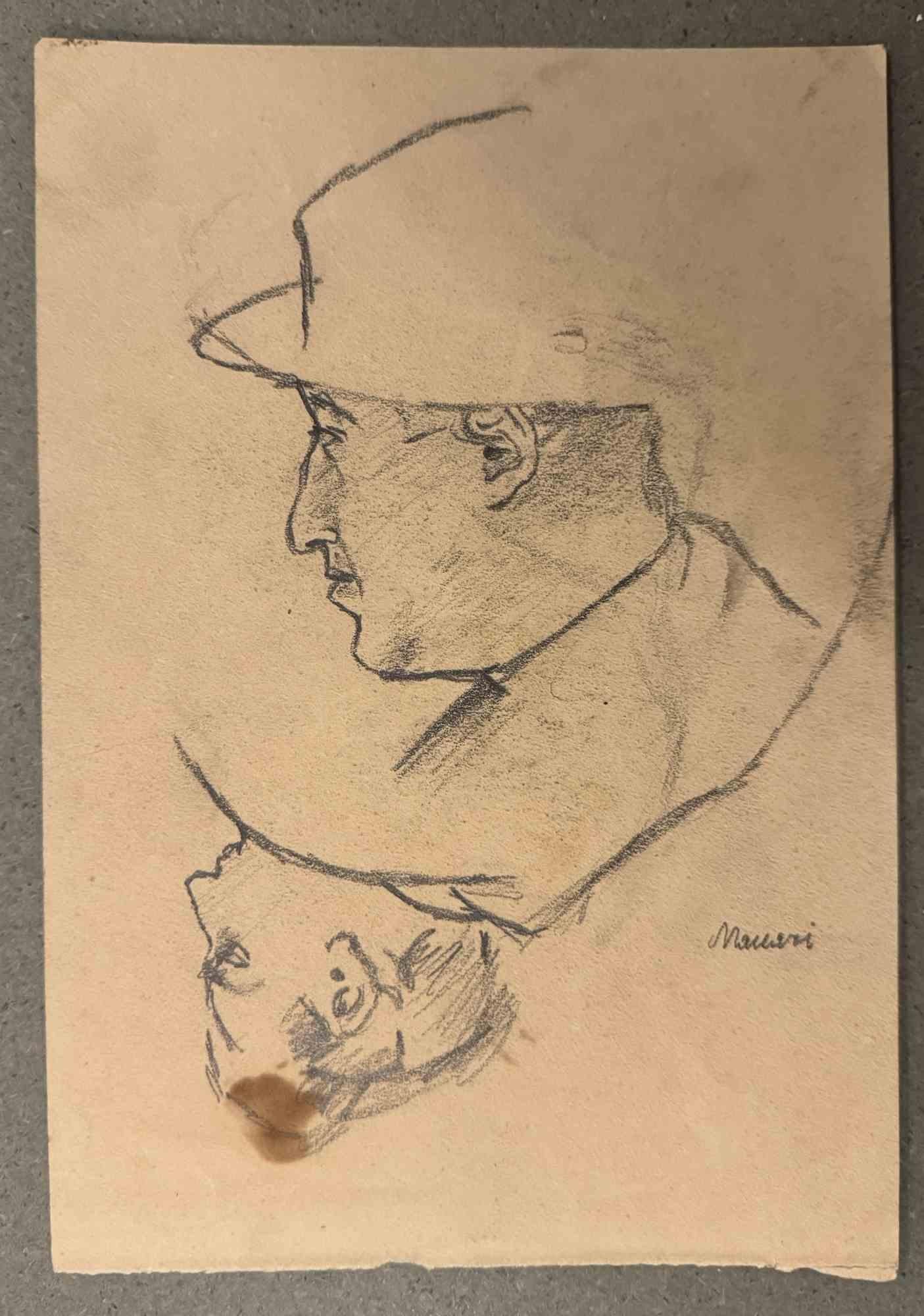 Portraits  is a charcoal drawing realized by Mino Maccari  (1924-1989) in the Mid-20th Century.

Hand-signed.

Good conditions with slight foxing.

Mino Maccari (Siena, 1924-Rome, June 16, 1989) was an Italian writer, painter, engraver and
