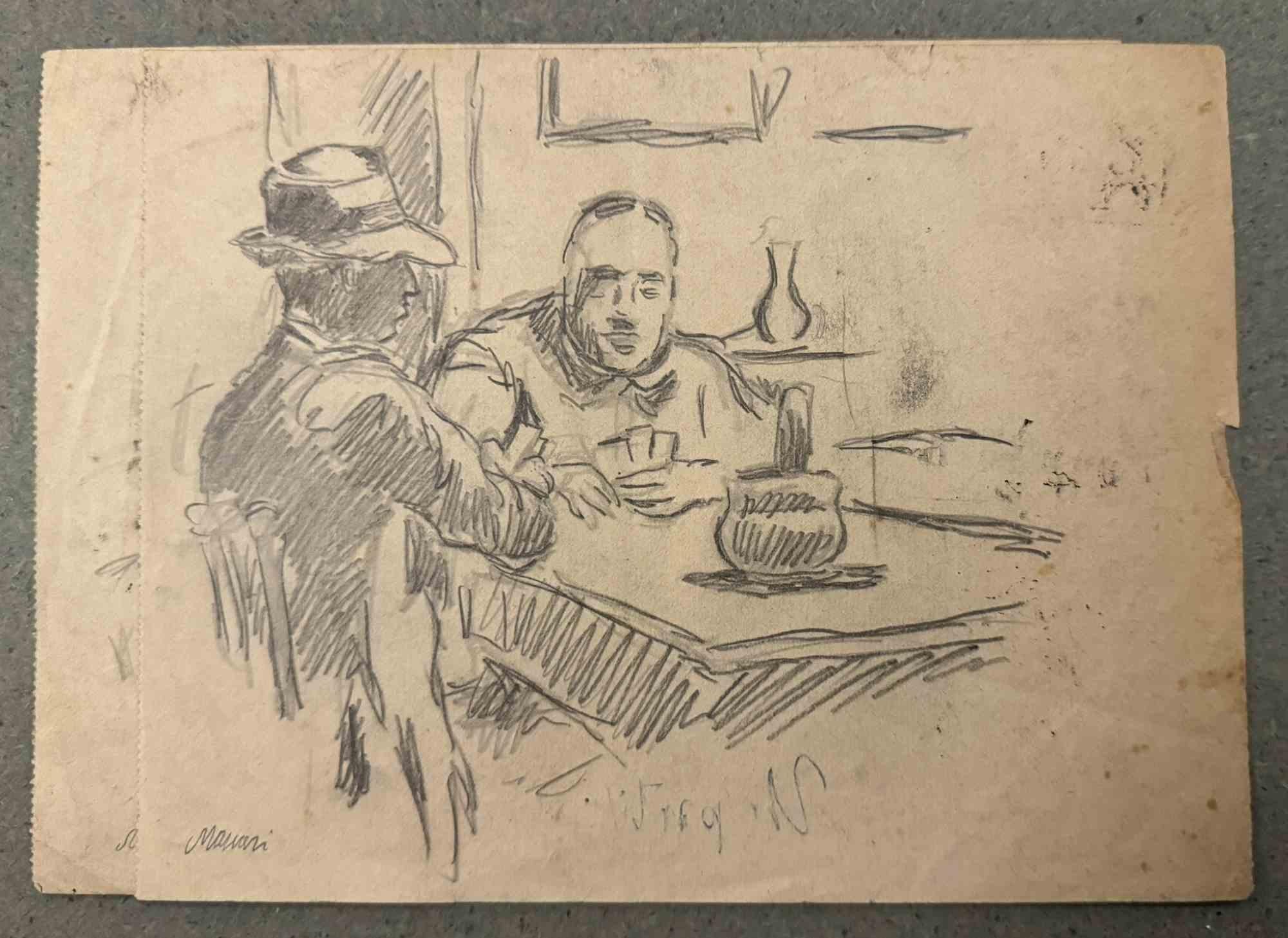 Meeting is a charcoal drawing realized by Mino Maccari  (1924-1989) in the Mid-20th Century.

Hand-signed.

Good conditions with slight foxing.

Mino Maccari (Siena, 1924-Rome, June 16, 1989) was an Italian writer, painter, engraver and journalist,