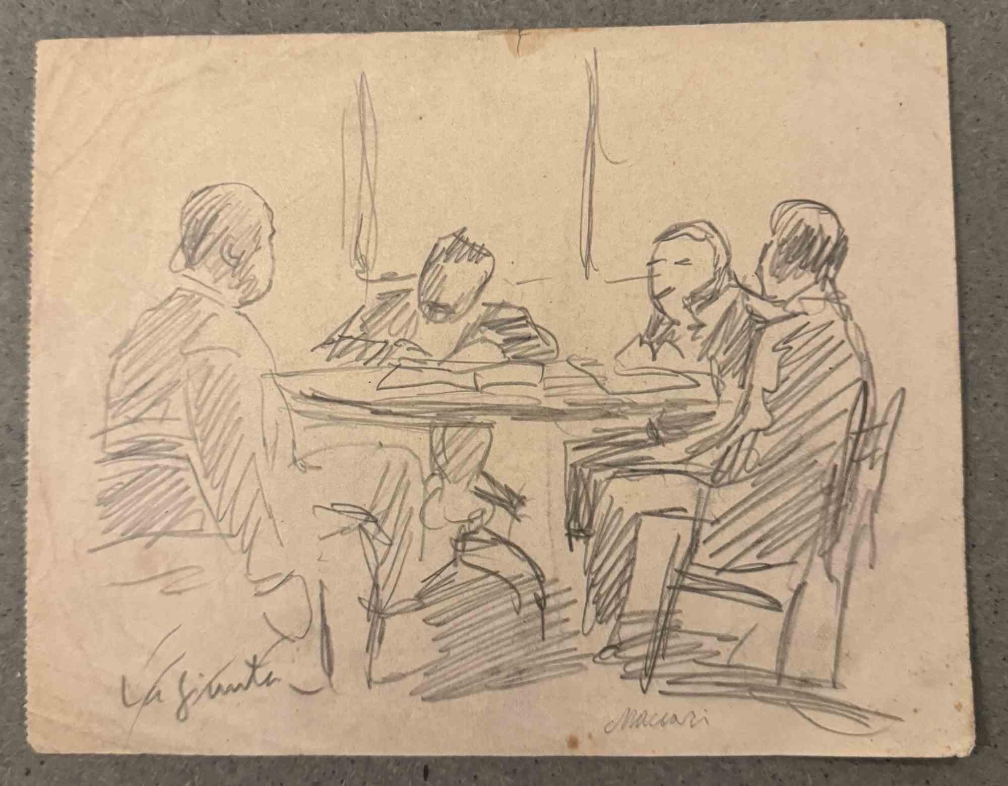 Meeting is a charcoal drawing realized by Mino Maccari  (1924-1989) in the Mid-20th Century.

Hand-signed.

Good conditions with slight foxing.

Mino Maccari (Siena, 1924-Rome, June 16, 1989) was an Italian writer, painter, engraver and journalist,