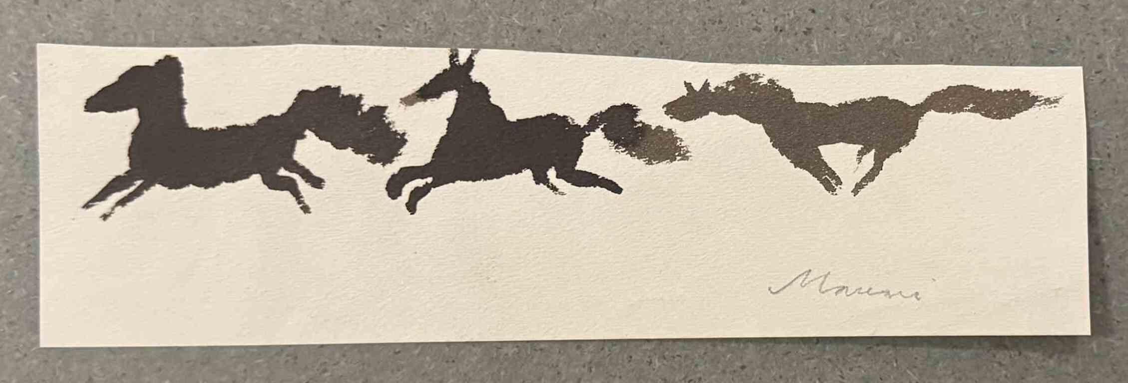 Pferde ist eine Aquarellzeichnung von Mino Maccari (1924-1989) aus der Mitte des 20. Jahrhunderts.

Handsigniert.

Guter Zustand mit leichten Stockflecken.

Mino Maccari (Siena, 1924-Rom, 16. Juni 1989) war ein italienischer Schriftsteller, Maler,