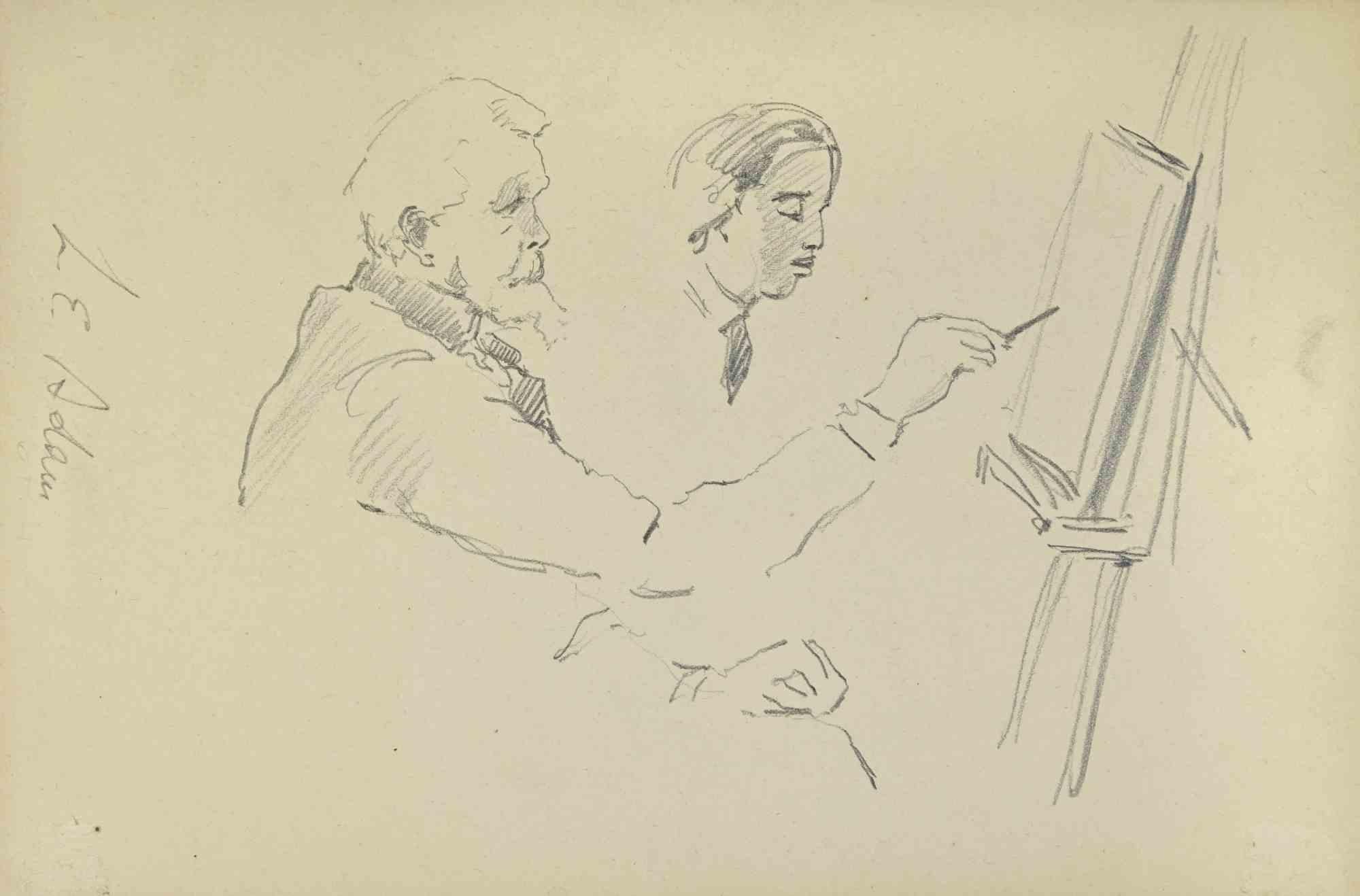 Gentleman – Zeichnung von Louis Emile Adan – Mitte des 20. Jahrhunderts im Angebot 1