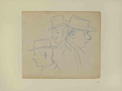 Portraits with Borsalino - Drawing by Louis Emile Adan - early 20th Century