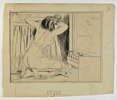 The Mirror - Drawing by Henri Guydo - Early-20th Century