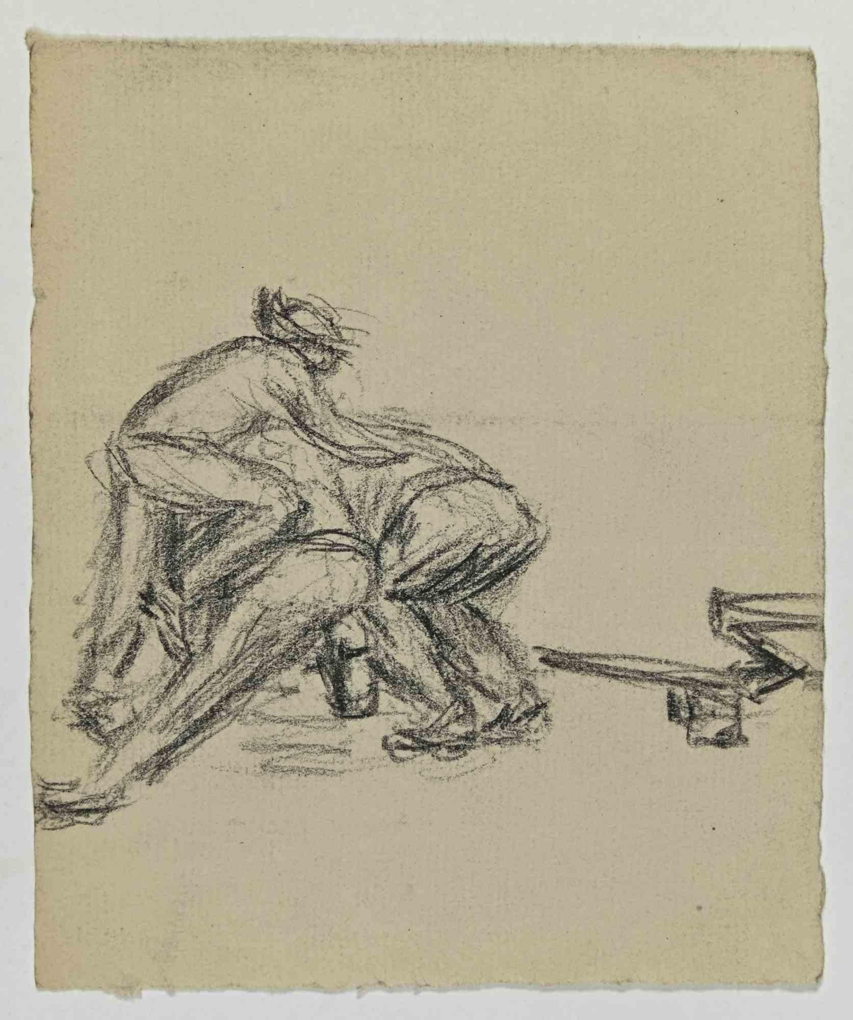 Lucha libre - Dibujo de André Meaux de Saint-Marc - Mediados del siglo XX