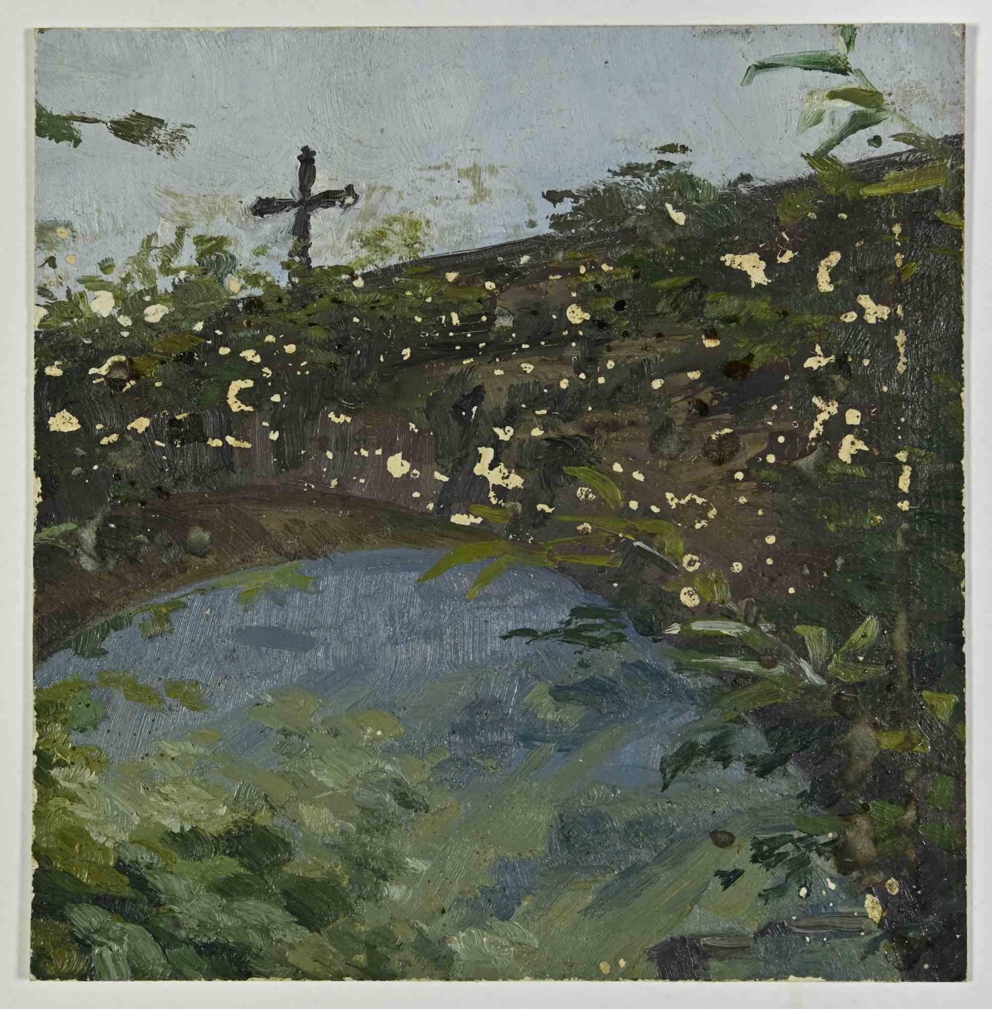 Figurative Art de Unknown - Paisaje - Dibujo - Mediados del siglo XX