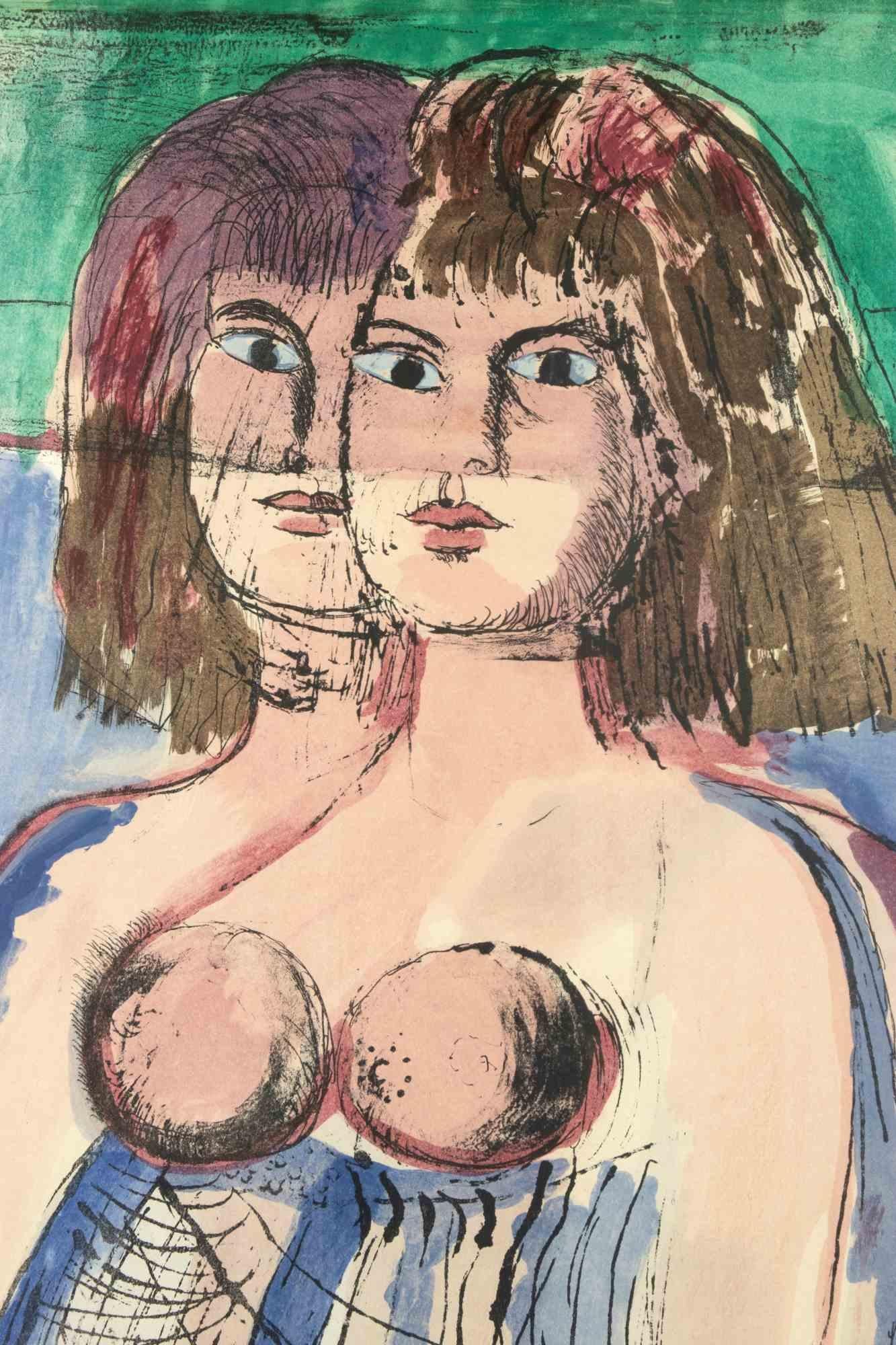 Female Portrait - Drawing by Bruno Cassinari - 1970s For Sale 1