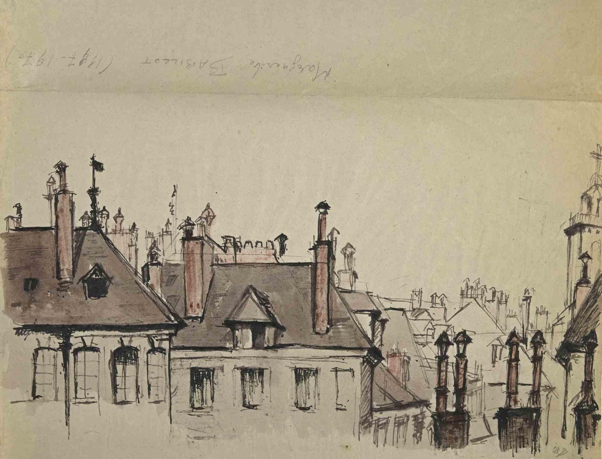 Cityscape in Paris - Drawing by Marguerite Babillot - Mid-20th Century