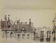 Cityscape in Paris – Zeichnung von Marguerite Babillot – Mitte des 20. Jahrhunderts