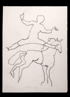 Vintage Horse Riding - Drawing by Mino Maccari - Mid-20th Century