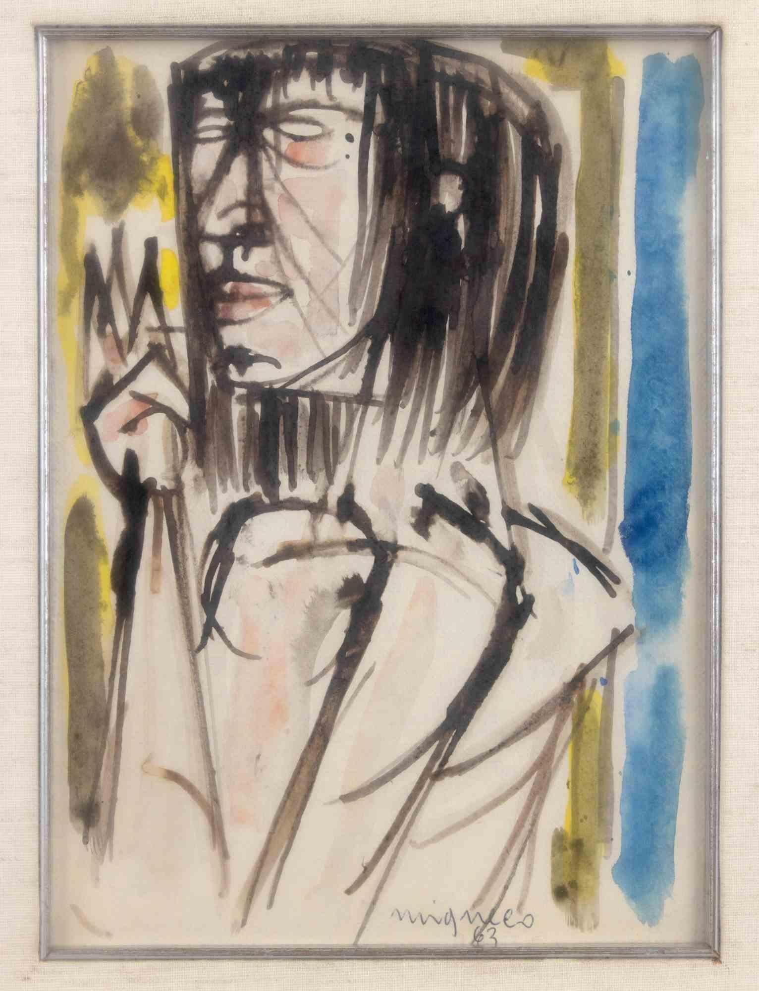 Portrait - Drawing by Giuseppe Migneco - 1963 For Sale 2