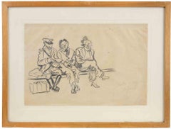 Waiting Room - Drawing att. Fausto Pirandello - mid-20th Century