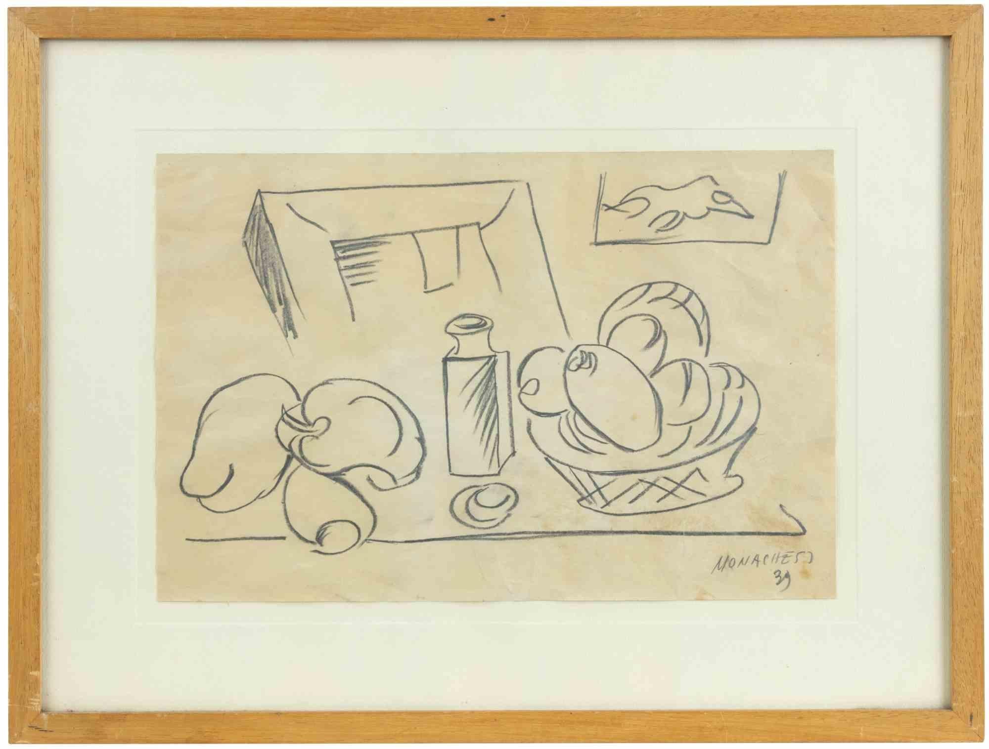 Still Life is a modern artwork realized by Sante Monachesi in 1939.

Charcoal drawing on paper.

Hand signed and dated on the lower margin.

Includes frame.