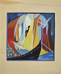Barche  - Disegno di J. Boudal - metà del XX secolo