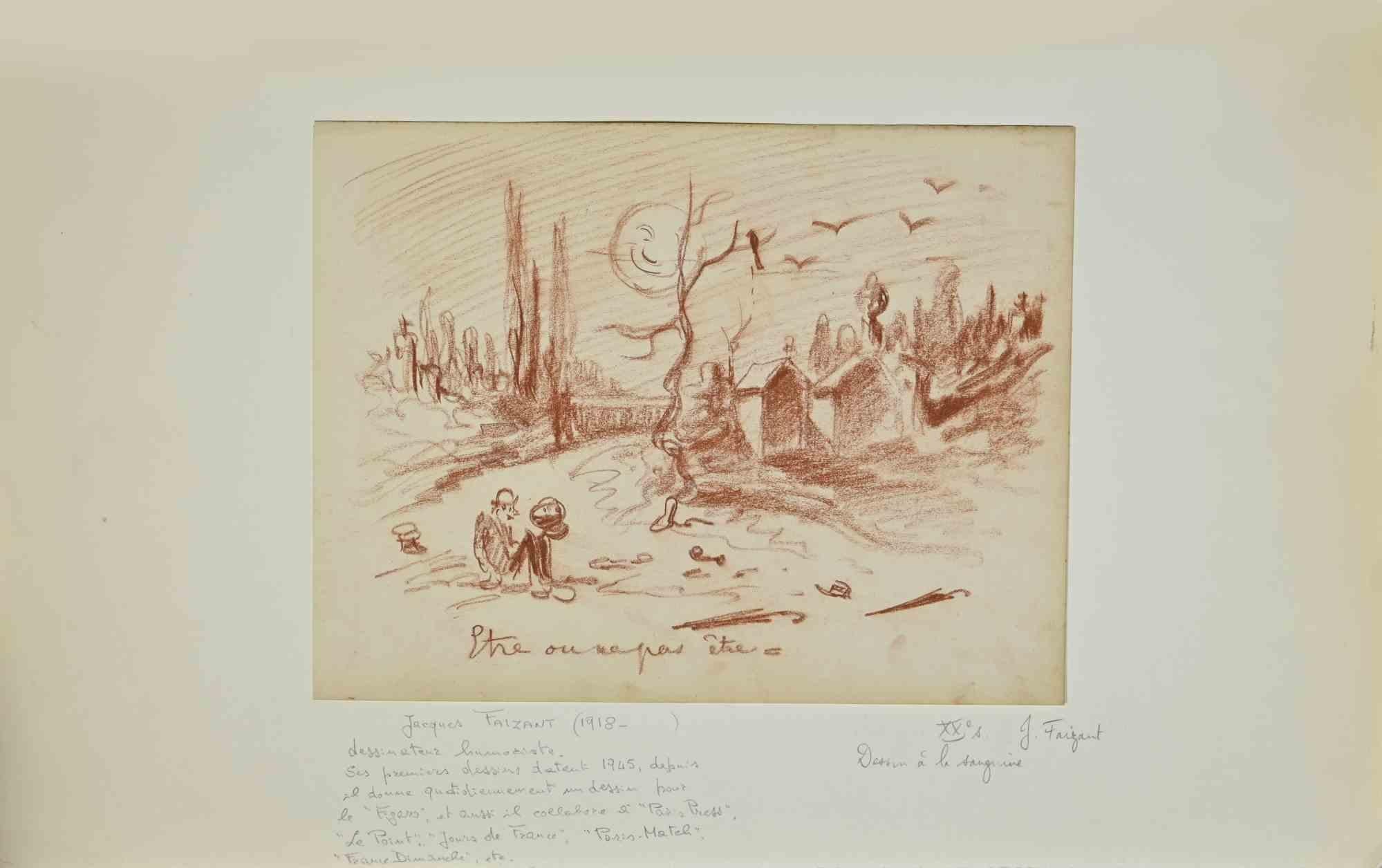 Paysage est un dessin réalisé par Jacques Faizant au milieu du 20e siècle.

Crayon rouge sur papier.

Bon état avec de légères rousseurs.

L'œuvre d'art est réalisée à l'aide de traits expressifs et habiles.