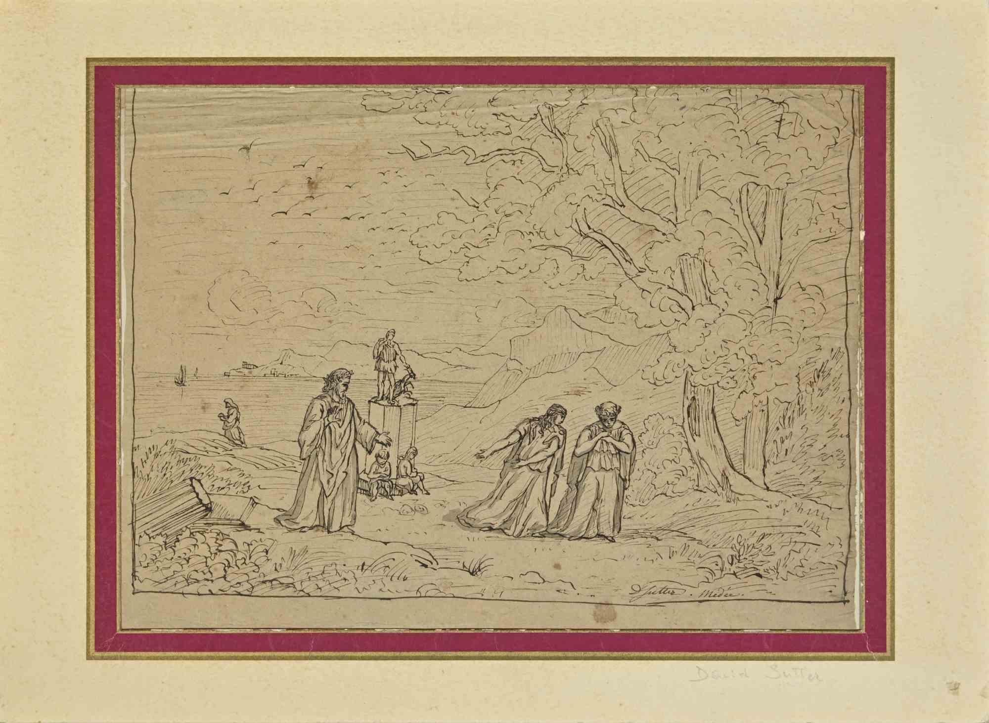 Conversation est un dessin réalisé par David Sutter au milieu du 19e siècle.

Encre de Chine sur papier.

Bon état avec de légères rousseurs.

L'œuvre d'art est réalisée à l'aide de traits expressifs et habiles.