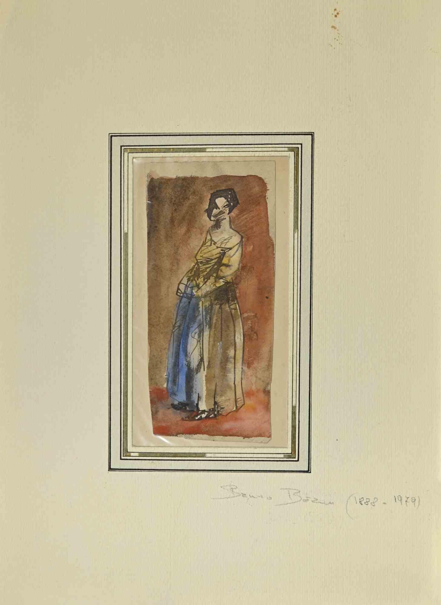 Frau ist eine Zeichnung von Bruno Beran aus der Mitte des 20.

Tusche und Aquarell auf Papier.

Guter Zustand mit leichten Stockflecken.

Das Kunstwerk wird durch geschickte ausdrucksstarke Striche realisiert.