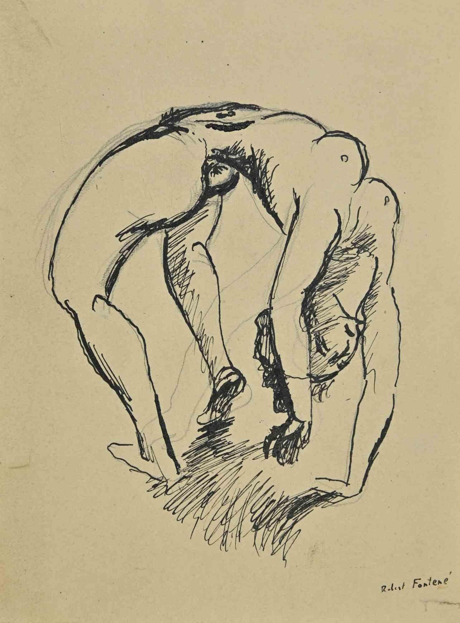 Robert Fontené Nude – Akt – Zeichnung von Robert Fontene – Mitte des 20. Jahrhunderts