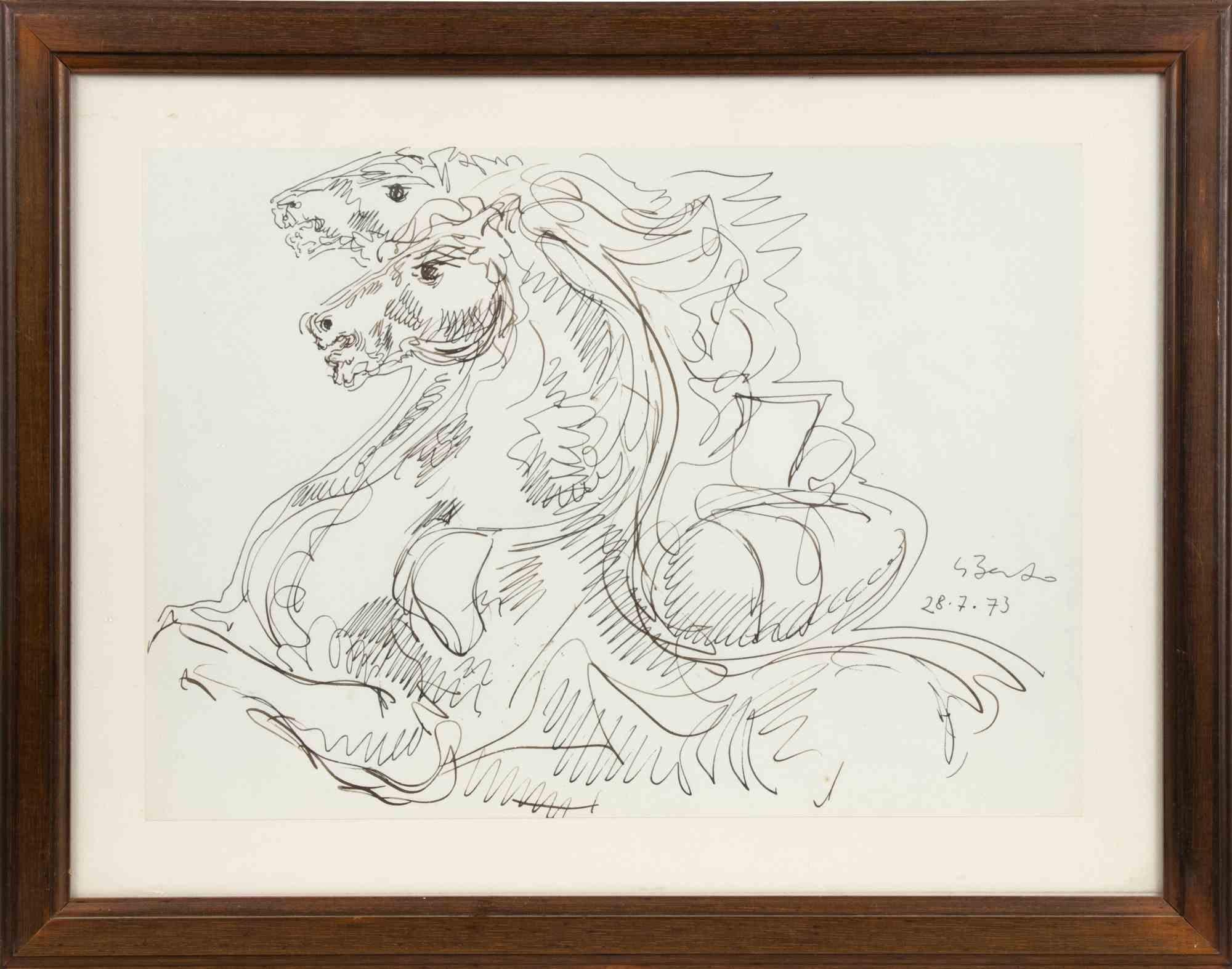 Caballos es una obra de arte moderno realizada por Gian Paolo Berto en 1973.

Dibujo a tinta china sobre papel.

Firmado a mano y fechado por el artista.

Incluye marco.

