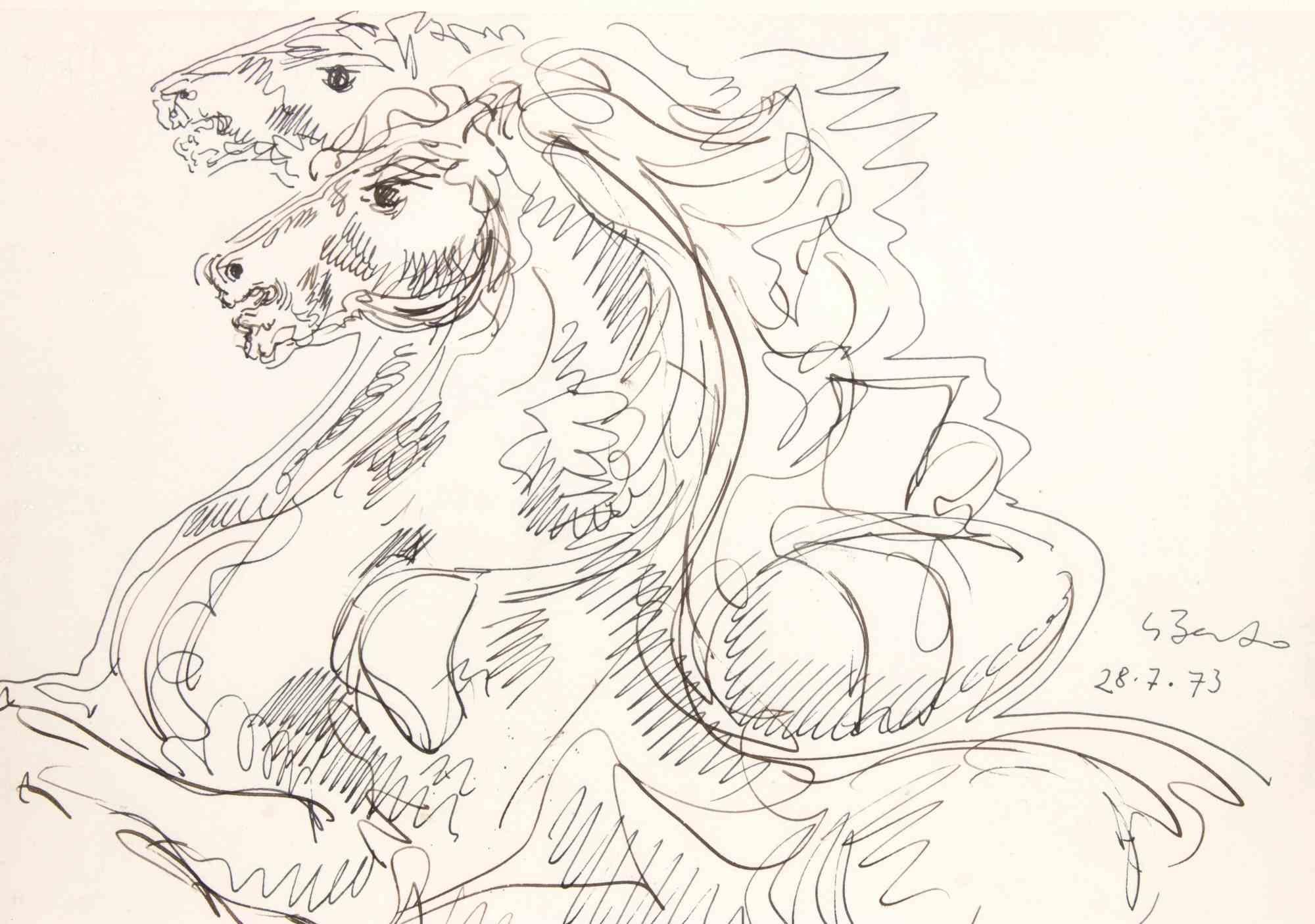 Caballos - Dibujo de Gianpaolo Berto - 1973 en venta 1