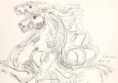 Horses - Drawing by Gianpaolo Berto - 1973