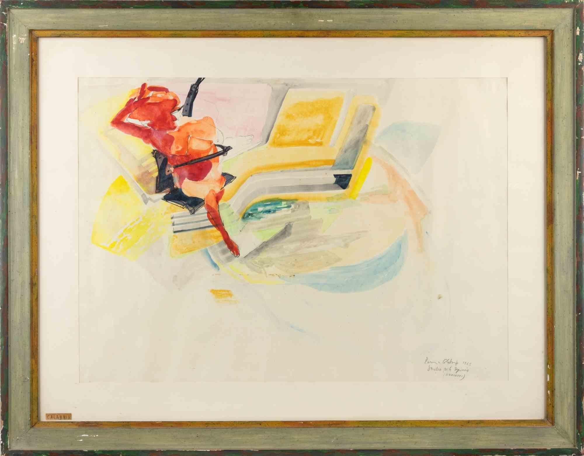 Studie für den Sessellift (Anacapri) ist ein zeitgenössisches Kunstwerk von Ennio Calabria aus dem Jahr 1965.

Aquarell mit gemischten Farben auf Papier.

Am unteren Rand handsigniert, datiert und betitelt.

Inklusive Rahmen
