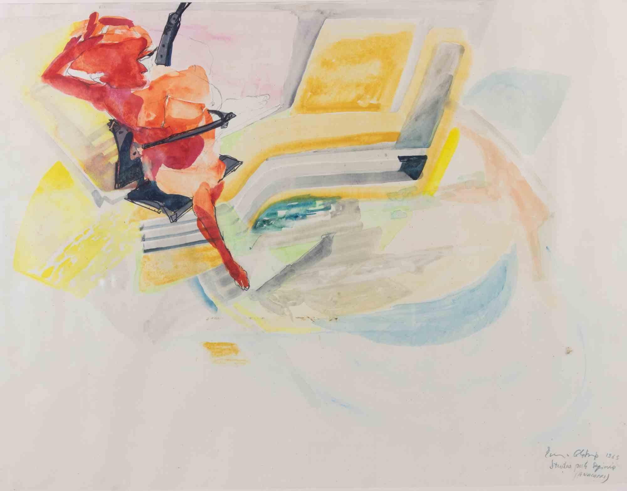 Studie für den Sessellift (Anacapri) - Zeichnung von Ennio Calabria - 1965 im Angebot 1