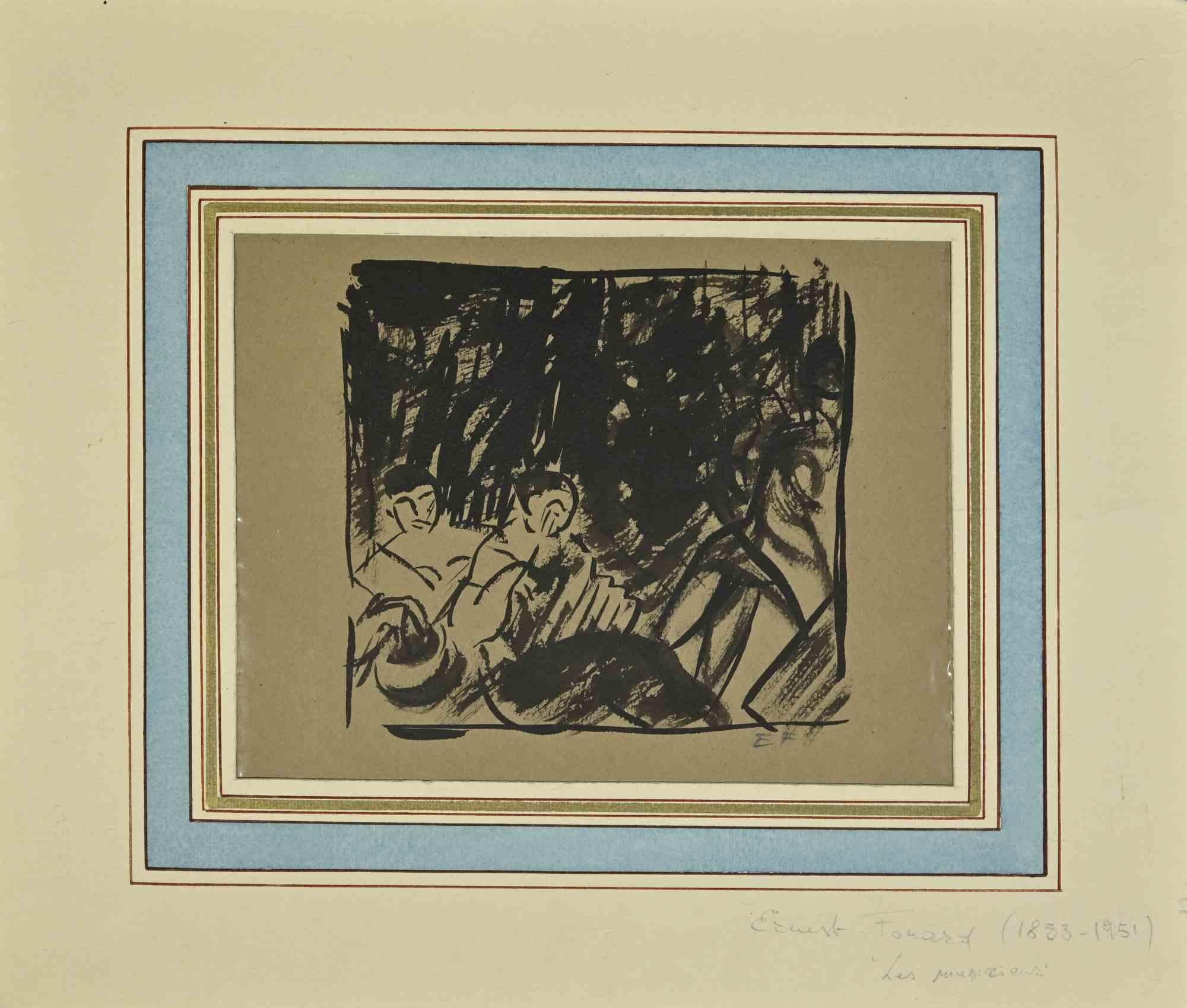 La composición es un dibujo realizado por Ernest Fouard en los años 40.

Rotulador negro sobre papel.

Buen estado de conservación, con ligeras manchas.

La obra se realiza mediante hábiles trazos expresivos.