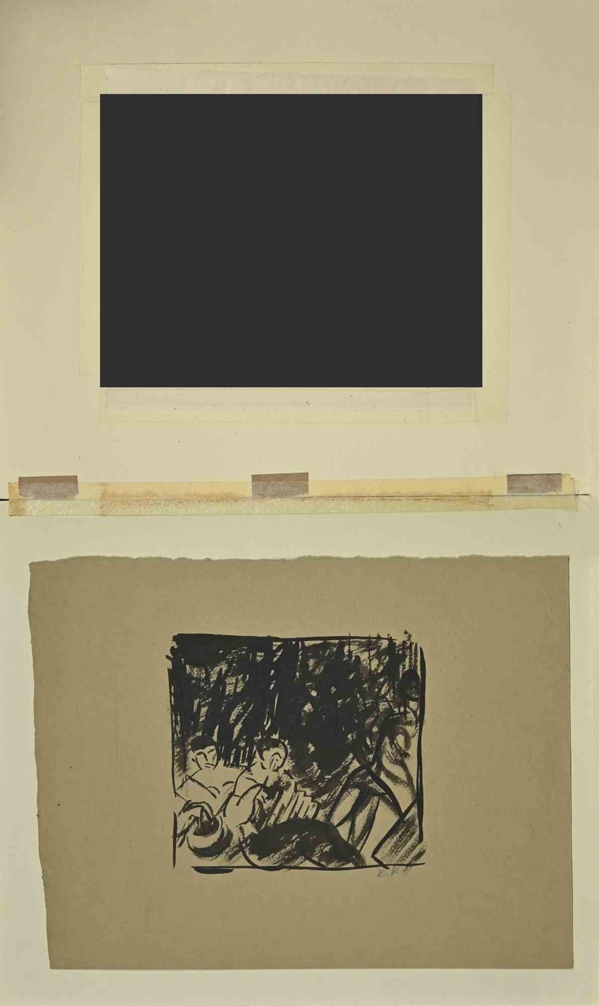 Composición - Dibujo de Ernest Fouard - Años 40 en venta 1