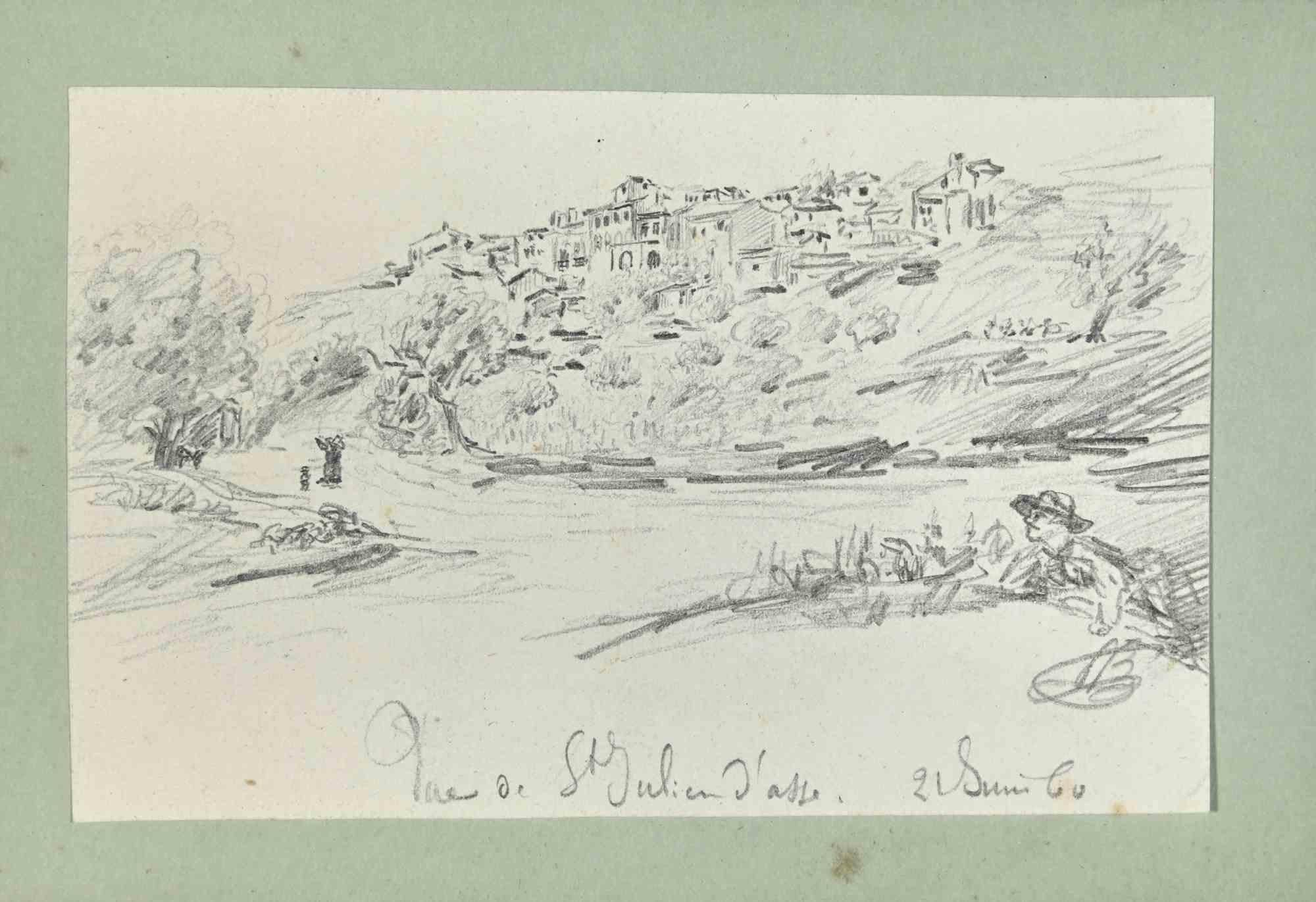 Landscape Art di Unknown - Paesaggio - Disegno - 1960