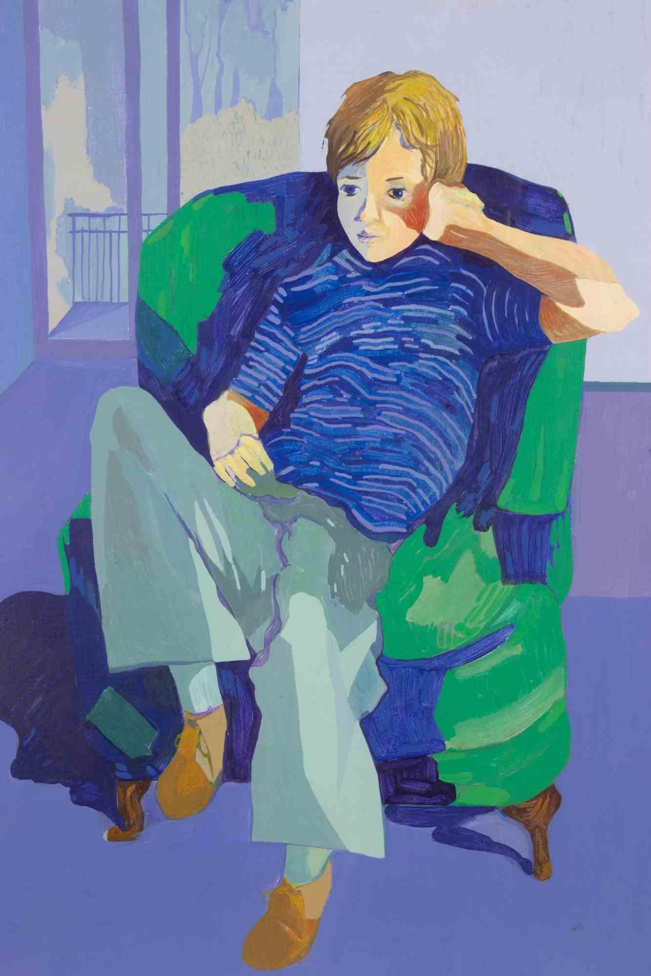 Child on Armchair - Drawing by Antonio Mellone - 1970s For Sale 1