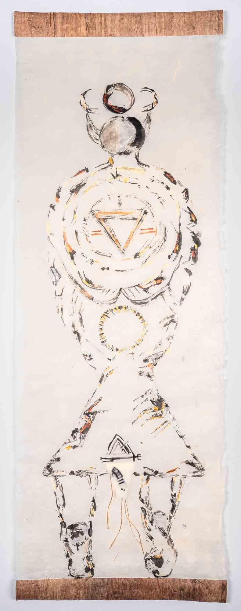Full Moon Goddess, Light of Ways is a Drawing realized by Iranian artist and Poet Parimah Avani in 2023.

China ink, acrylic, and mixed media on Himalayan Washi Lokta paper with applied Tengujo Kashmir paper and Papyrus, Plettenberg, DE.

Exhibited