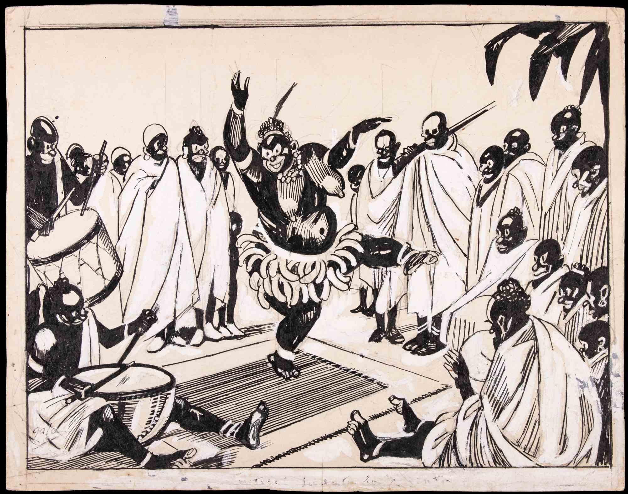 Dancing Monkey is a modern artwork by Gabriele Galantara (1865-1937) in the early 20th century.

The artwork has been realized in mixed media in ink and white lead on paper.

Good conditions and aged with foxing.

The work has been realized