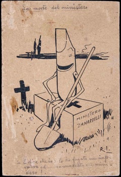 The Death of the Ministry - Drawing by Gabriele Galantara - Early 20th Century