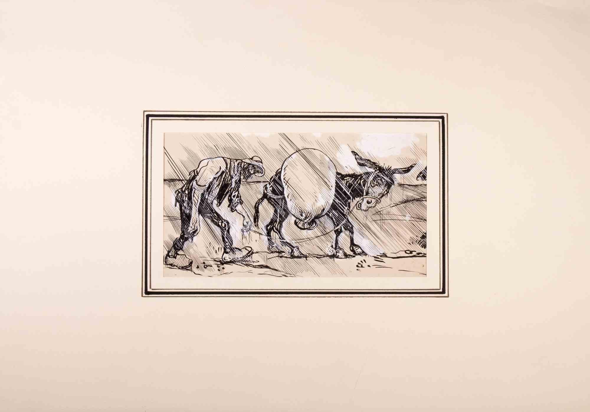 L'uomo e l'asino è un'opera d'arte moderna realizzata da Gabriele Galantara (1865-1937) all'inizio del XX secolo.

L'opera è stata realizzata in tecnica mista con inchiostro e biacca su carta.

Incluso un Passepartou: 35 x 50 cm

Buone condizioni e