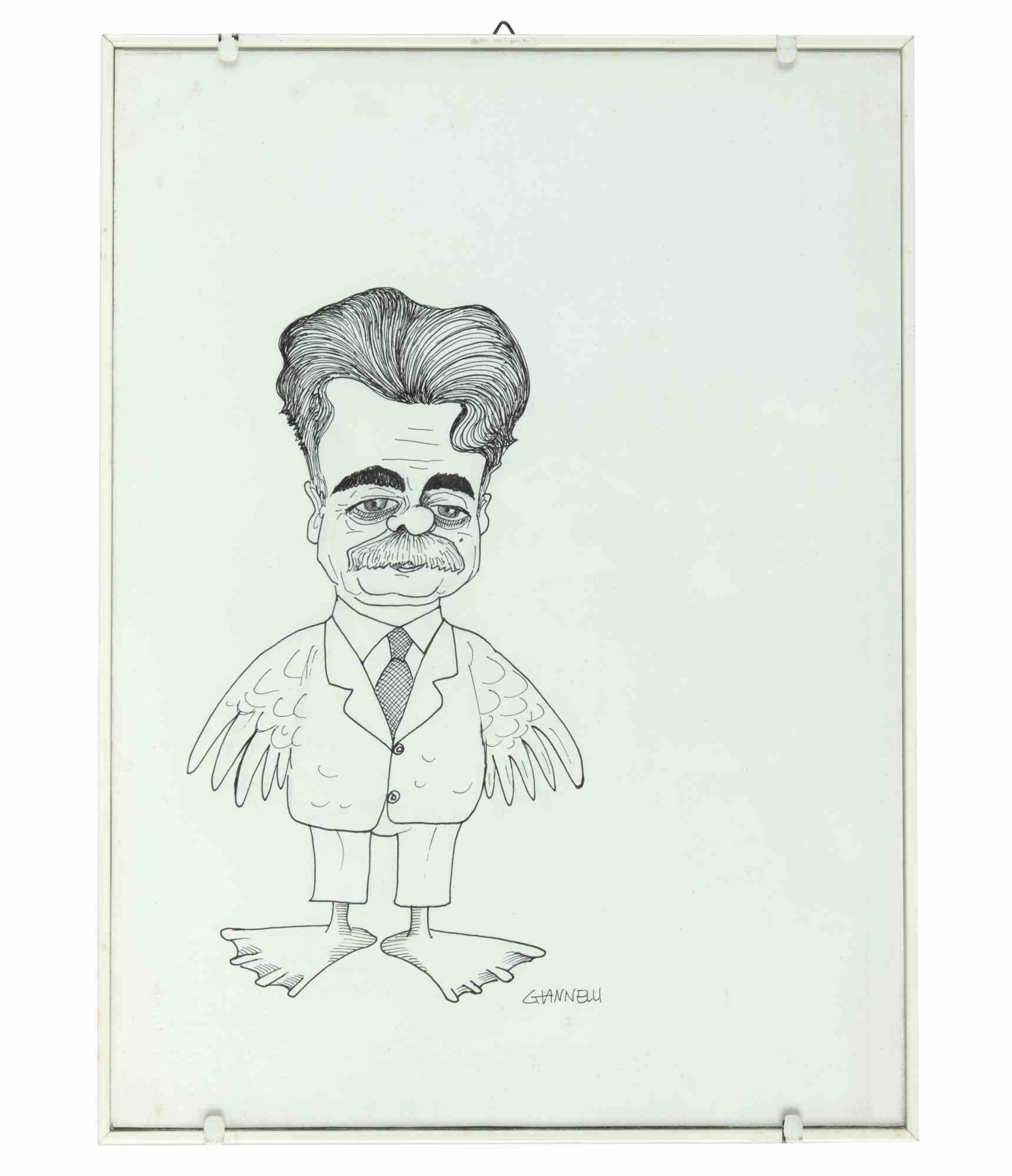Caricatura de Achille Occhetto - Dibujo de Emilio Giannelli - Años 80