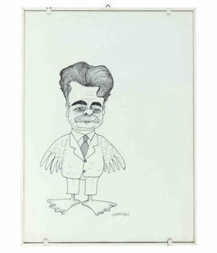 Caricatura de Achille Occhetto - Dibujo de Emilio Giannelli - Años 80