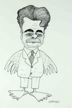Caricature of Achille Occhetto - Drawing by Emilio Giannelli - 1980s