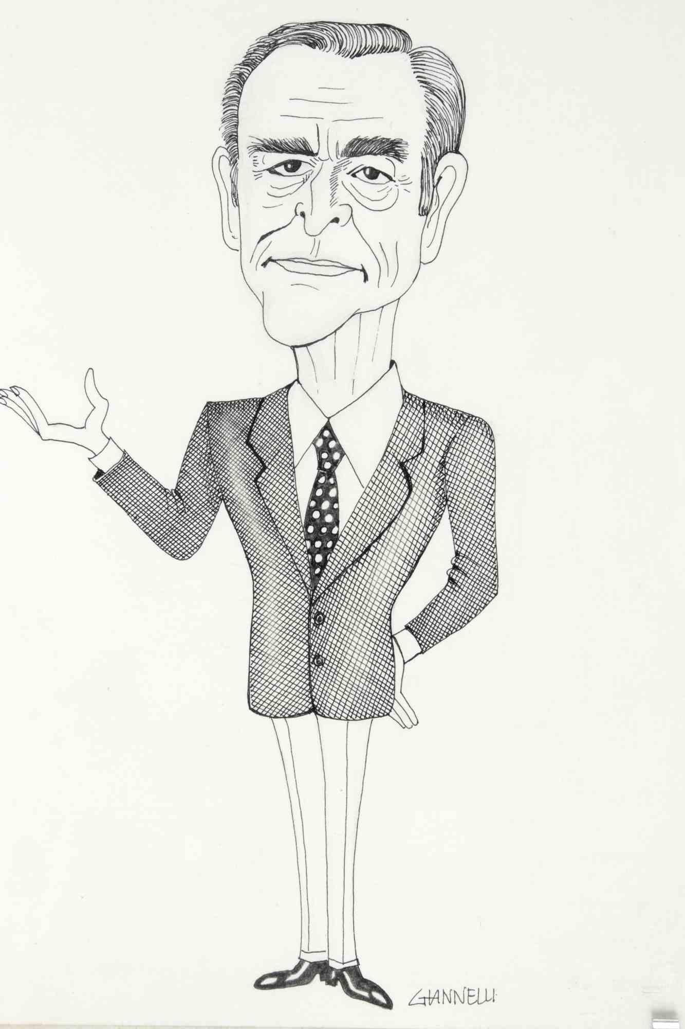 Caricatura de Vittorio Gassman - Dibujo de Emilio Giannelli - Años 80 en venta 1