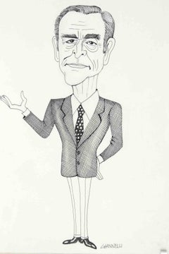 Caricature of Vittorio Gassman - Drawing by Emilio Giannelli - 1980s