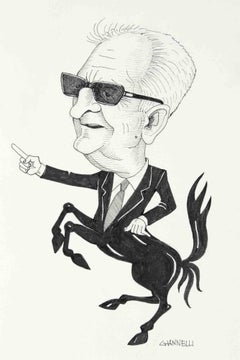 Caricature of Enzo Ferrari - Drawing by Emilio Giannelli - 1980s