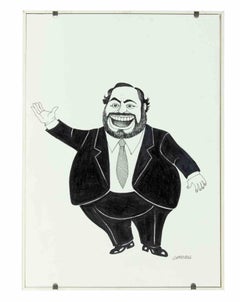Caricatura di Luciano Pavarotti - Disegno di Emilio Giannelli - anni '80