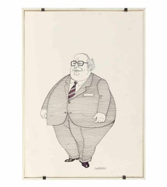 Caricature of Giovanni Spadolini - Drawing by Emilio Giannelli - 1980s